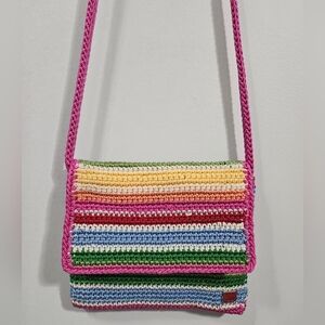VINTAGE The SAK Colorful Striped Crochet Shoulder Bag - Like New
